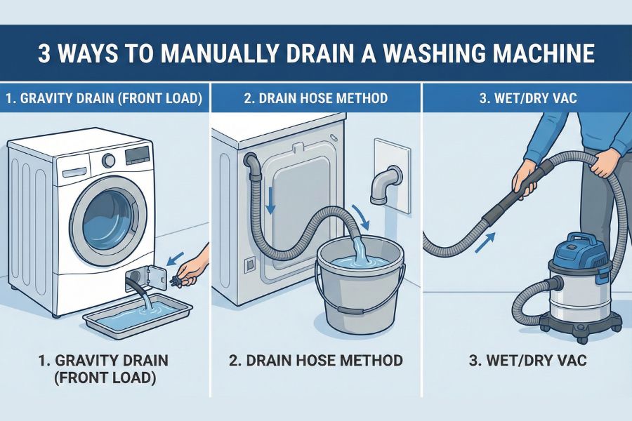 how to manually drain washing machine infographic