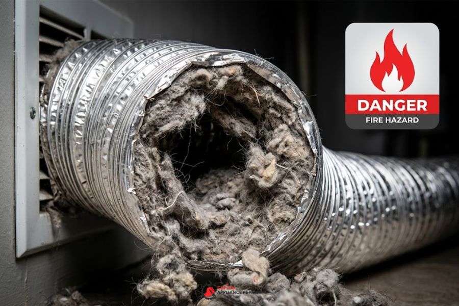 clogged dryer vent lint buildup
