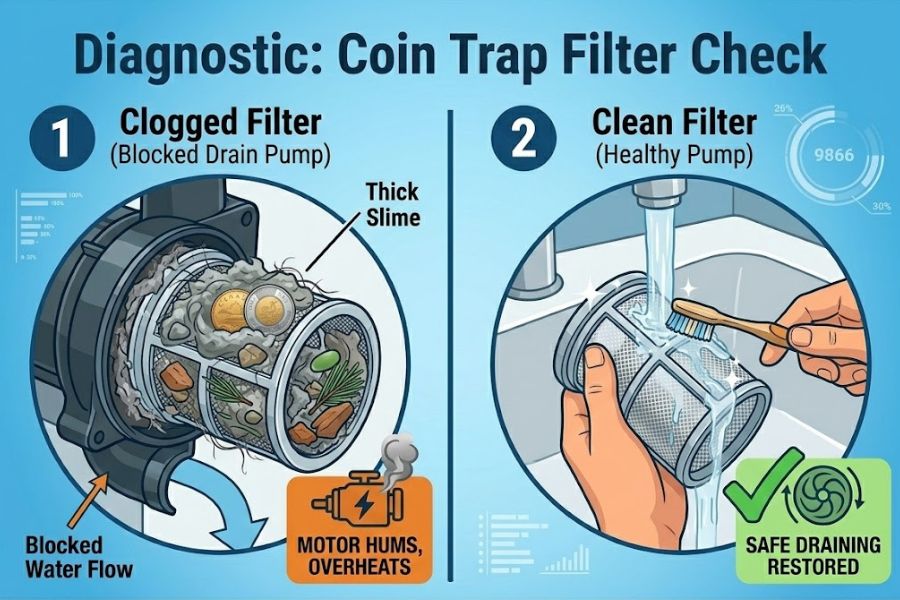 clogged vs clean washing machine filter