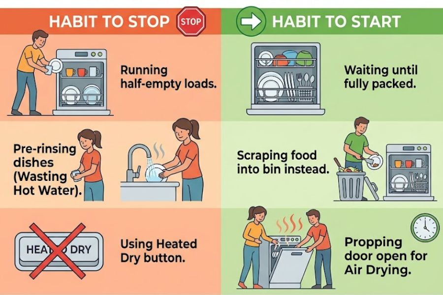 dishwasher energy saving rules and air dry infographic