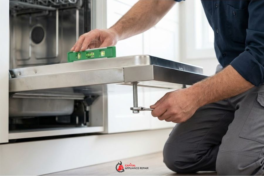 dishwasher precision leveling secure mounting install technician