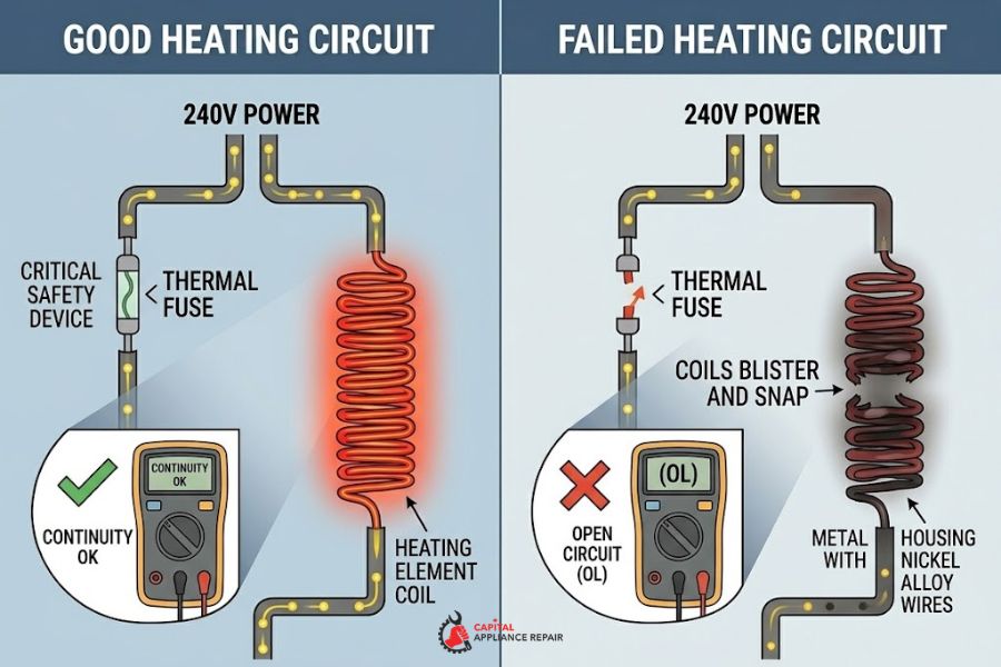 dryer spinning but not heating thermal fuse testing guide
