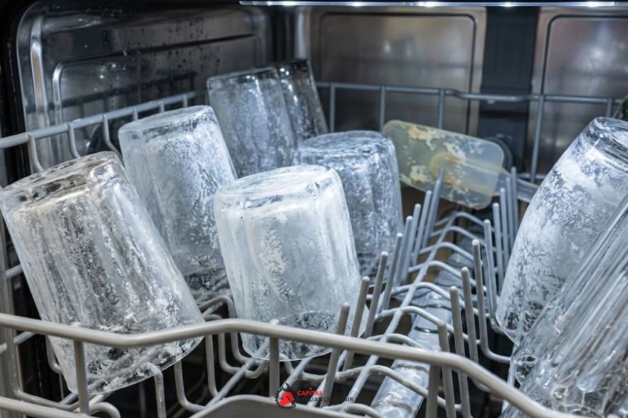 hard water damage cloudy glasses dishwasher rack