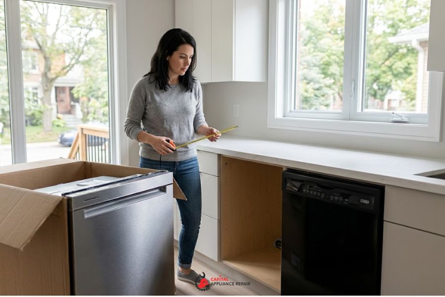 homeowner comparing new dishwasher