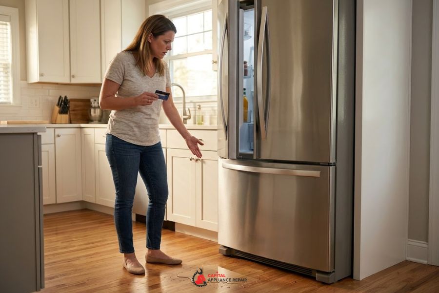 leaking refrigerator water puddle kitchen floor