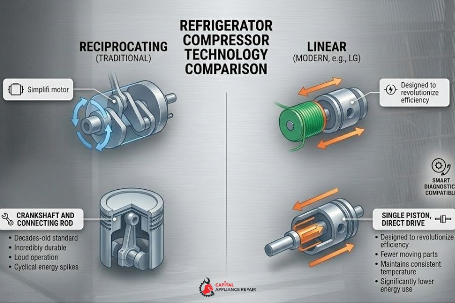 lg linear compressor vs traditional reciprocating diagram