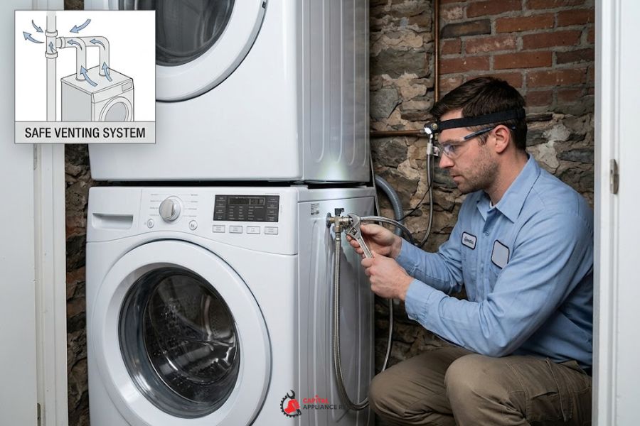 stacked washer dryer installation cramped ottawa basement